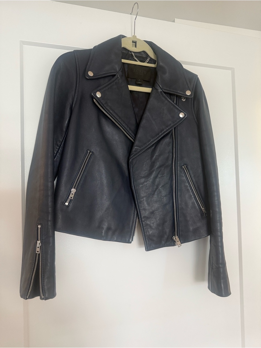J CREW NAVY Leather Moto Jacket - Women's